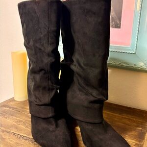 Nine West Black Over the Knee Slouchy Boots with Suede Finish